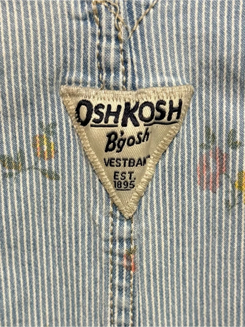 Vintage OshKosh B'gosh Light Blue Pinstripe Floral Overalls size 3t